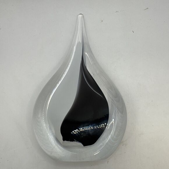 Marian Pyrcak Art Glass Tear Drop Paperweight with purple Grey white 7 in - Picture 5 of 5